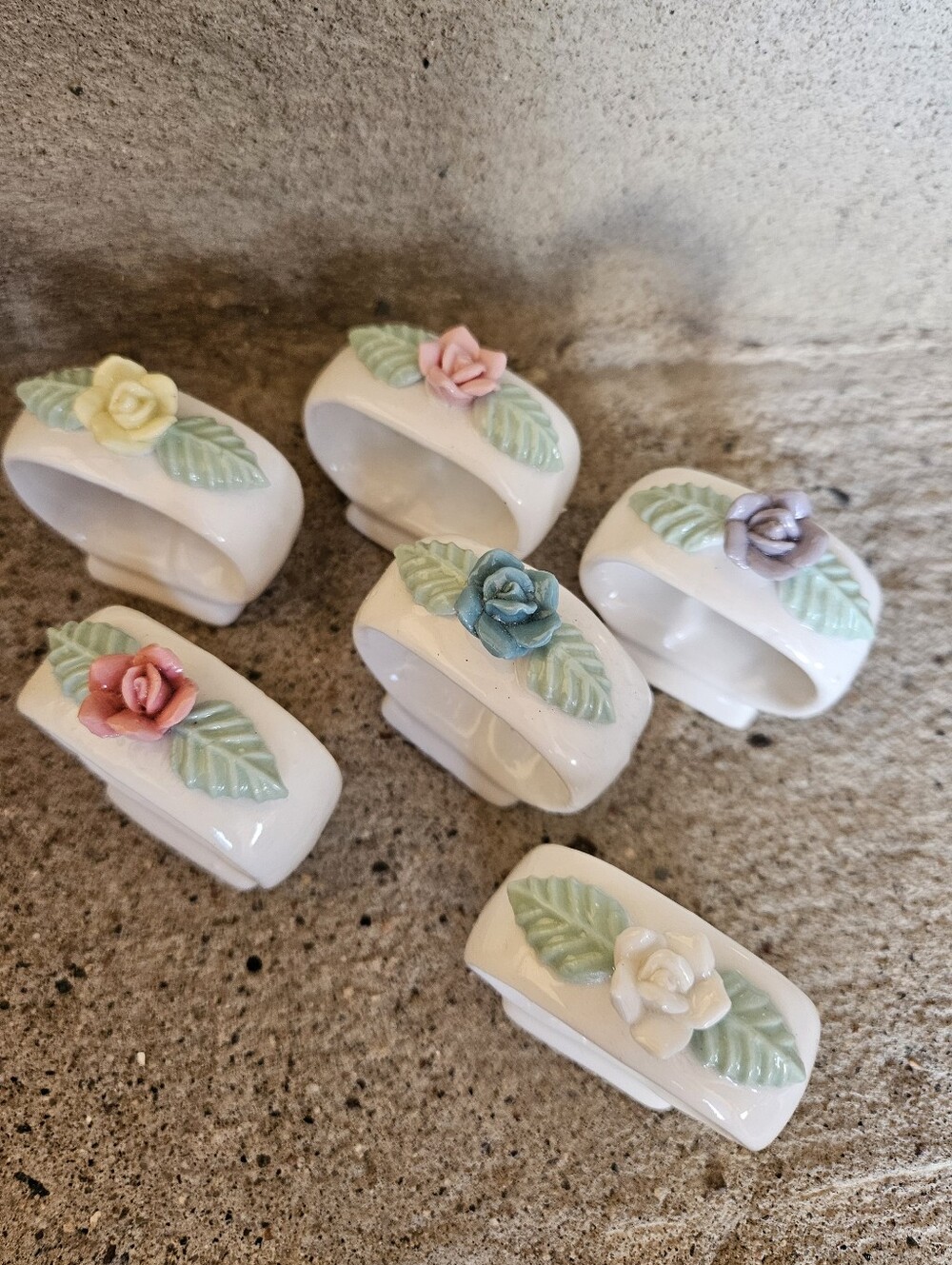 Vintage Ceramic Floral Design Napkin Rings